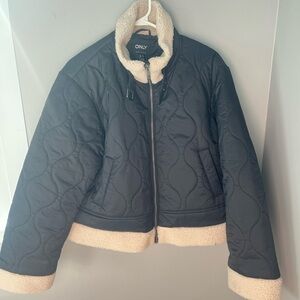 ONLY Black Quilted Jacket with Cream Trim